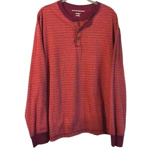 Men’s Henley flex carbon long sleeve fine stripe rust monochromatic solid trimXL